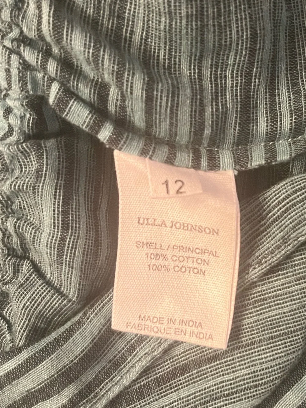 Ulla Johnson Ophelia Teal Striped Cotton Peplum Blouse Size 12